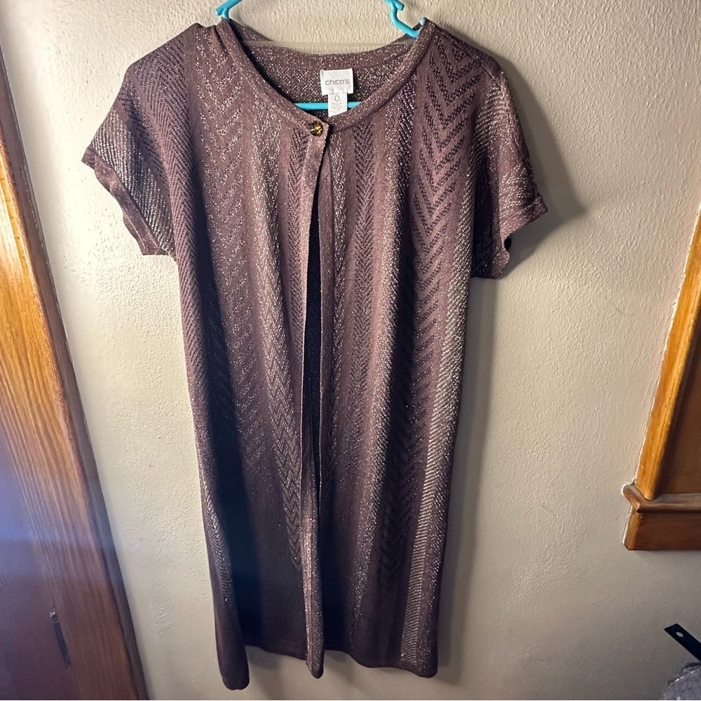 Womens Size 0 Chicos Brown Short Sleeve Cardigan